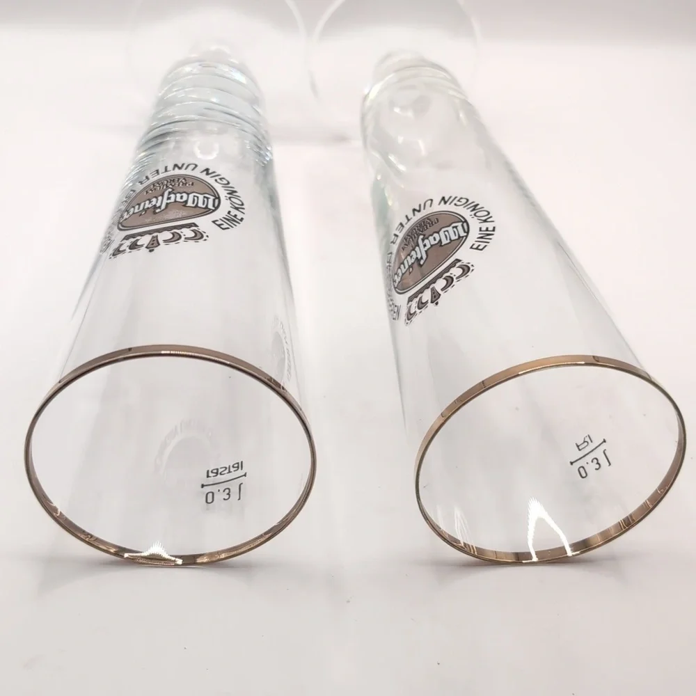Two Crystal Warsteiner German Footed Beer Glasses with Gold Rim .3L Vintage